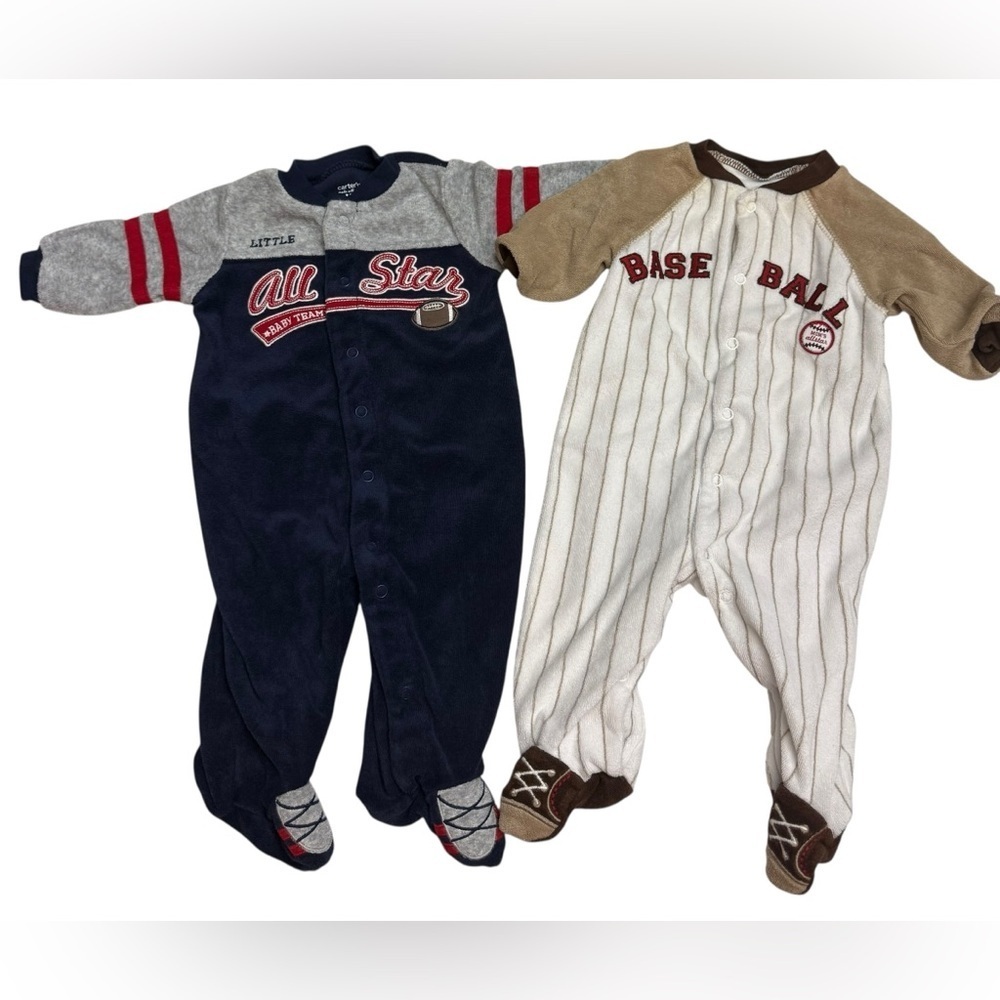 Carter's All Star and Baseball Footies - Navy, Gray, Brown